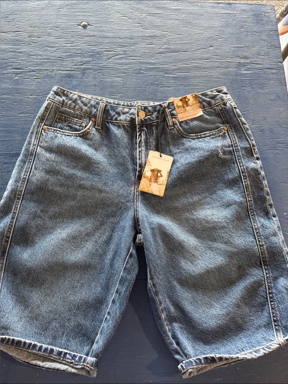 Sincerely Jules Vintage Wash Blue Denim Bermuda Shorts